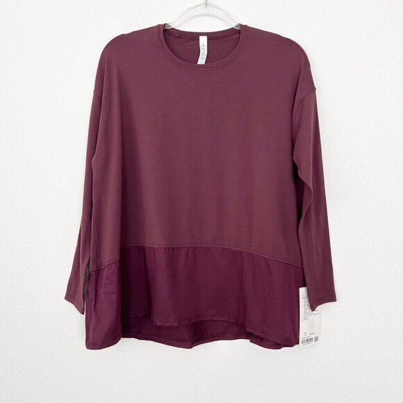 Lululemon Womens 2 Maroon Ease of Mind Long Sleeve Peplum Athletic Top - Picture 1 of 7